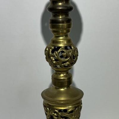 Antique Scarce Monumental Pillar Solid Brass Candle Holder 14-1/8" Tall in VG Preowned Condition.