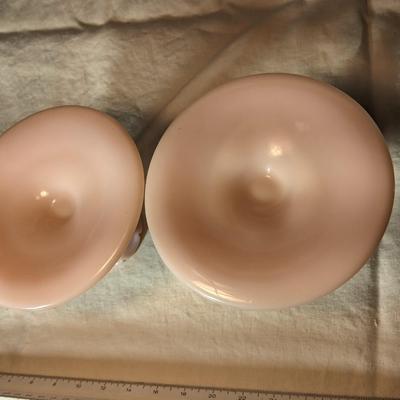 Set of Pink Fenton Hobnail Milk Glass Candlestick Holders