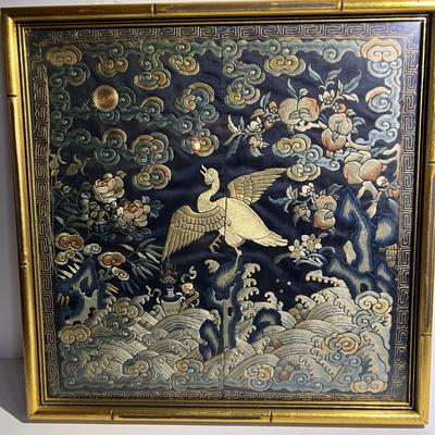 Antique Scarce FORBIDDEN STITCH Japanese Kimono Cuff Artwork 13" x 13" in Good Preowned Condition.