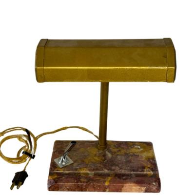 Antique c. 1940s Bankers Lamp Brass on Rose Gold Marble Base