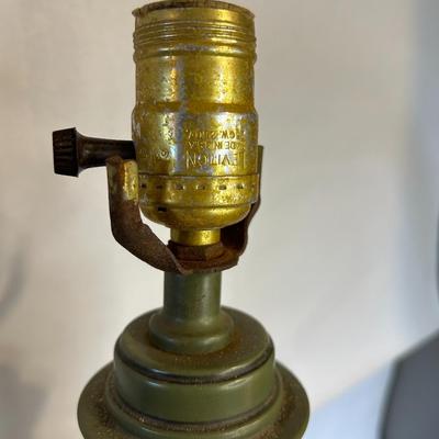 ANTIQUE Green Metal Greek Key Lamp c. Early 1900’s