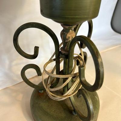ANTIQUE Green Metal Greek Key Lamp c. Early 1900’s