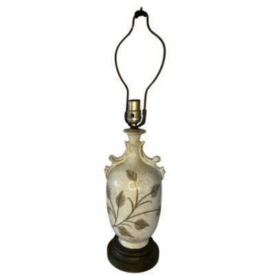 Antique Hand Painted Fern/Leaves Porcelain Table Lamp Urn on Brass Base