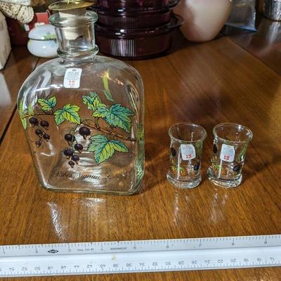 Holmegaard Blueberry Liquor Bottle & 2 Shot Glasses