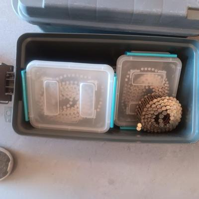CABELA'S AMMO BOXES, 1 IS FULL OF NAILS FOR NAIL GUN