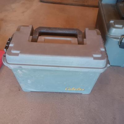 CABELA'S AMMO BOXES, 1 IS FULL OF NAILS FOR NAIL GUN
