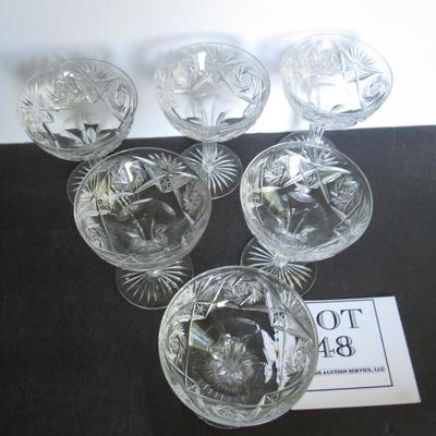 Set of 6 Matching Vintage Cut Glass Champagne Glasses
