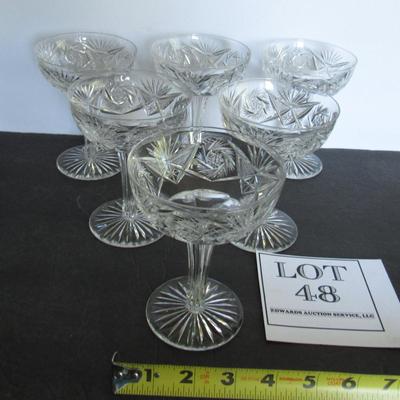Set of 6 Matching Vintage Cut Glass Champagne Glasses