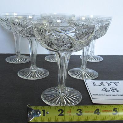 Set of 6 Matching Vintage Cut Glass Champagne Glasses