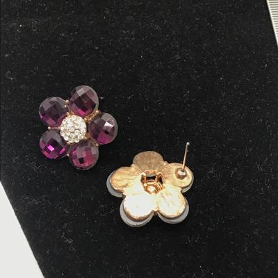 Purple Glass Flower Earrings