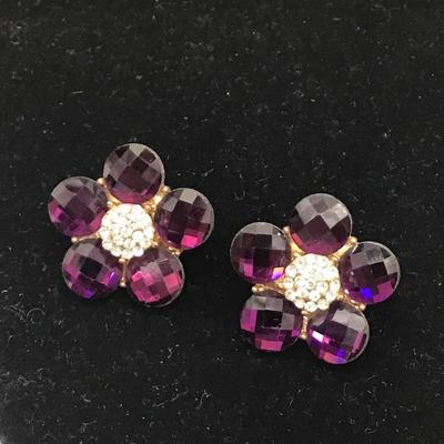 Purple Glass Flower Earrings