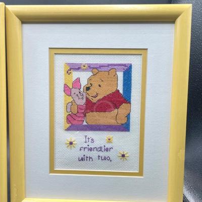 Pair of Winnie the Pooh Framed Cross-Stitch