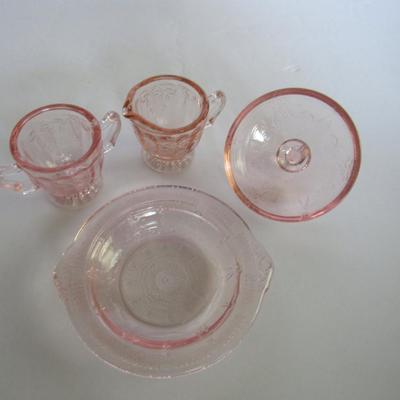 Child's Size Mosser Glass Jennifer Sugar, Creamer, Butter Dish, Jennifer, Pink