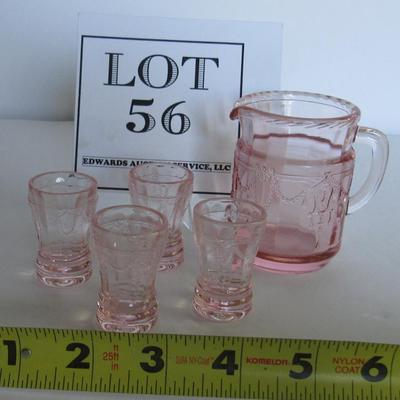 Child's Size Mosser Glass Pitcher and 4 Tumblers, Pink
