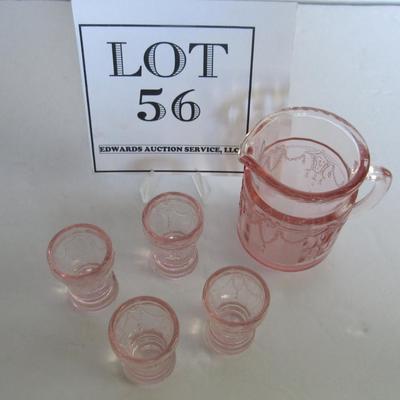 Child's Size Mosser Glass Pitcher and 4 Tumblers, Pink