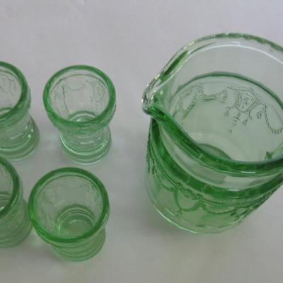Child's Size Mosser Glass Jennifer Pitcher and 4 Tumblers, Green
