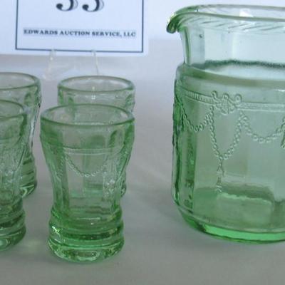 Child's Size Mosser Glass Jennifer Pitcher and 4 Tumblers, Green