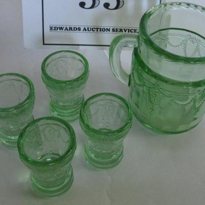 Child's Size Mosser Glass Jennifer Pitcher and 4 Tumblers, Green