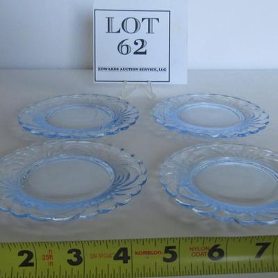 Child's Size Mosser Glass Lindsey Set of 4 Dinner Plates, Moonlight Blue