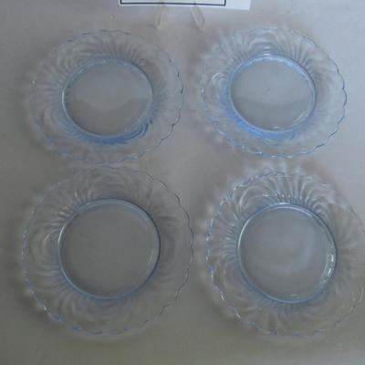 Child's Size Mosser Glass Lindsey Set of 4 Dinner Plates, Moonlight Blue