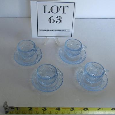 Child's Size Mosser Glass Lindsey Set of 4 Cup and Saucer Sets, Moonlight Blue