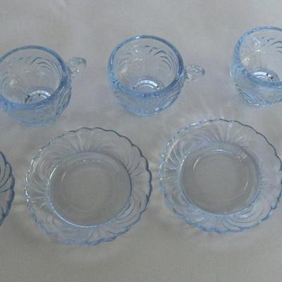 Child's Size Mosser Glass Lindsey Set of 4 Cup and Saucer Sets, Moonlight Blue