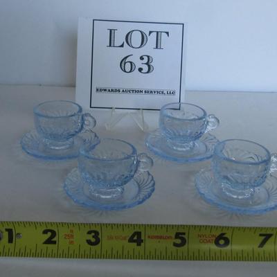 Child's Size Mosser Glass Lindsey Set of 4 Cup and Saucer Sets, Moonlight Blue