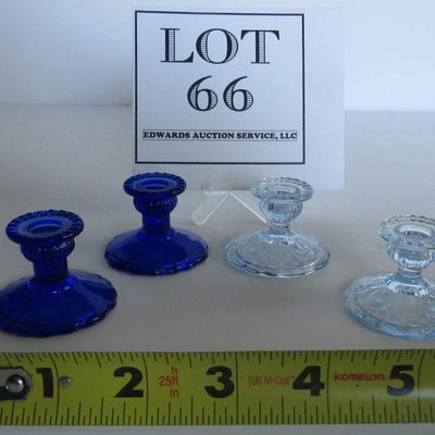 Child's Size Mosser Glass Lindsey 2 Pair Candlesticks, Moonlight and Cobalt Blue