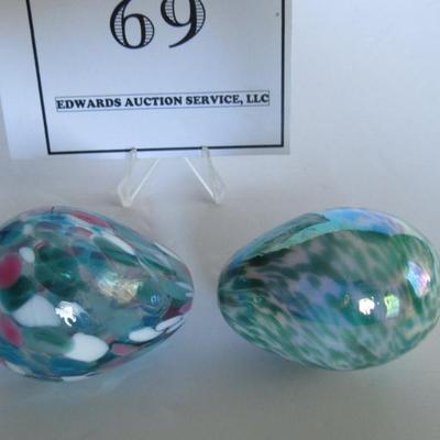Gibson Glass Co Handmade 2 Glass Eggs and Glass Candy Cane