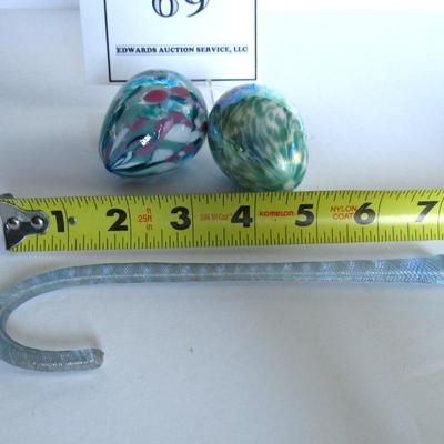 Gibson Glass Co Handmade 2 Glass Eggs and Glass Candy Cane