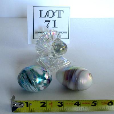 Older Gibson Glass Co Art Glass Hand Made Eggs and Mosser Glass Turkey