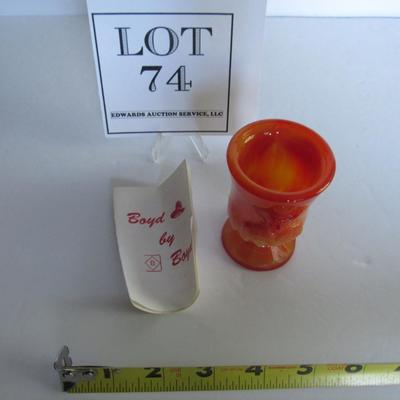 Older Boyd Glass Hoppy Toothpick Holder, Limited 453/1000, Orange Slag