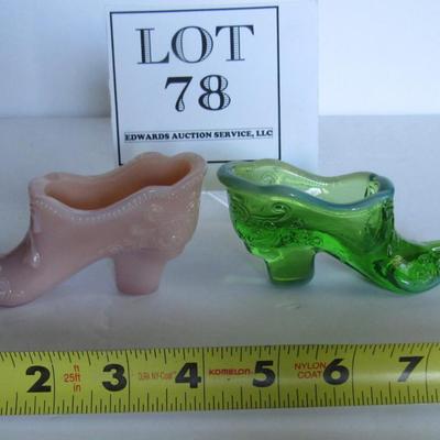 Mosser Glass Slippers, Opaque Pink and Green Opalescent