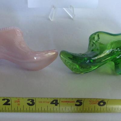 Mosser Glass Slippers, Opaque Pink and Green Opalescent