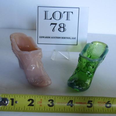 Mosser Glass Slippers, Opaque Pink and Green Opalescent