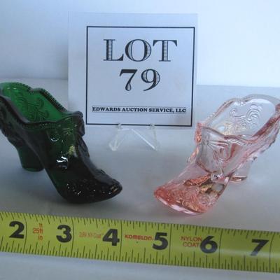 Older Mosser Glass Slippers, Dark Green, Light Pink