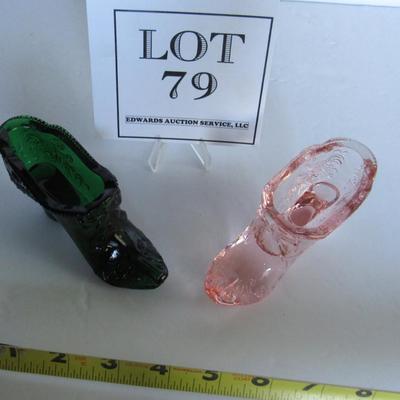 Older Mosser Glass Slippers, Dark Green, Light Pink