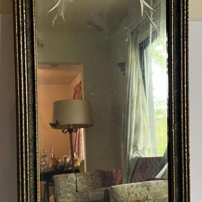 Antique Beveled & Etched Glass Mirror 29