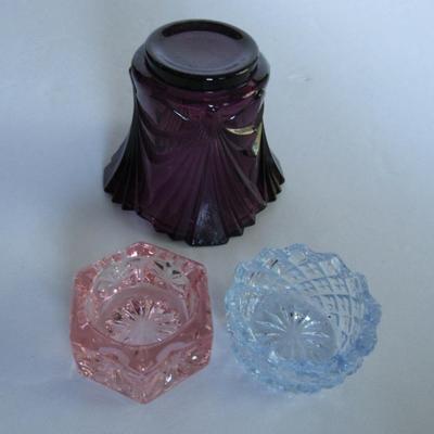 Older Toothpick Holder and 2 Mosser Glass Salts