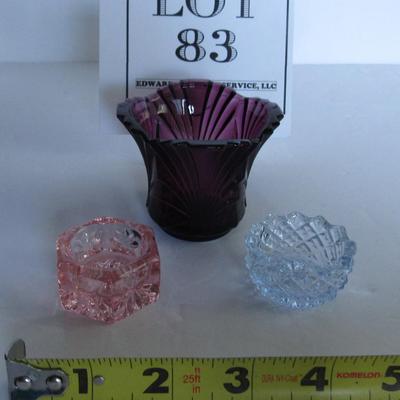 Older Toothpick Holder and 2 Mosser Glass Salts