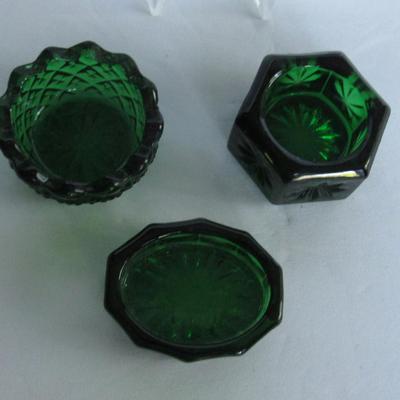 3 Dark Green Mosser Glass Salts