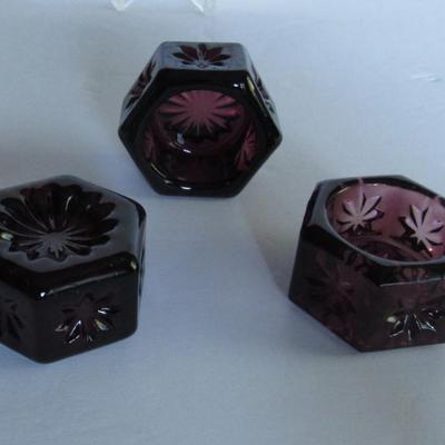 3 Dark Purple Mosser Glass Salt Dips