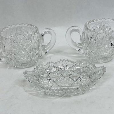 American Brilliant Cut Glass Cream & Sugar with small Serving Dish saw tooth edge