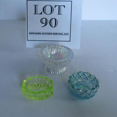 Older Glass Salt Dips, Vaseline Glass, Iridescent Glass