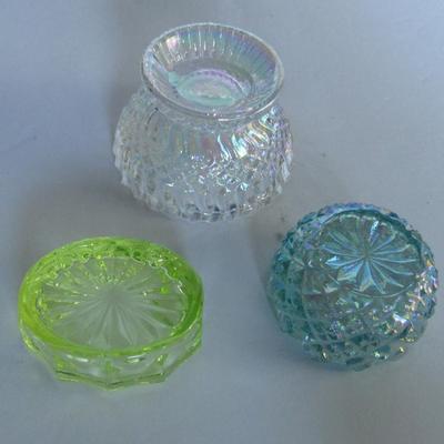 Older Glass Salt Dips, Vaseline Glass, Iridescent Glass