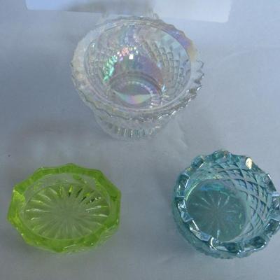 Older Glass Salt Dips, Vaseline Glass, Iridescent Glass