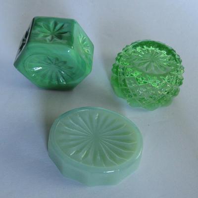 3 Shades of Green Mosser Glass Salt Dips