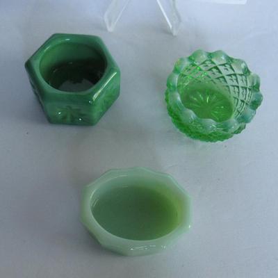3 Shades of Green Mosser Glass Salt Dips