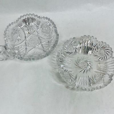 2 small round American Brilliant Cut Glass Serving Bowls Saw tooth edge
