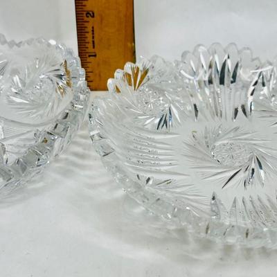 2 small round American Brilliant Cut Glass Serving Bowls Saw tooth edge